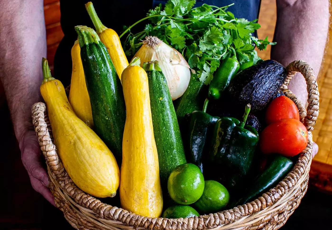 Basket of colorful vegetables.